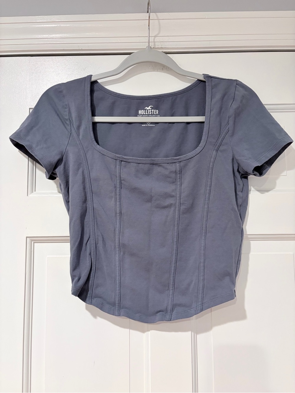 Hollister Must-Have Collection Baby Tee Medium Blue Corset Seam Square Neck Top